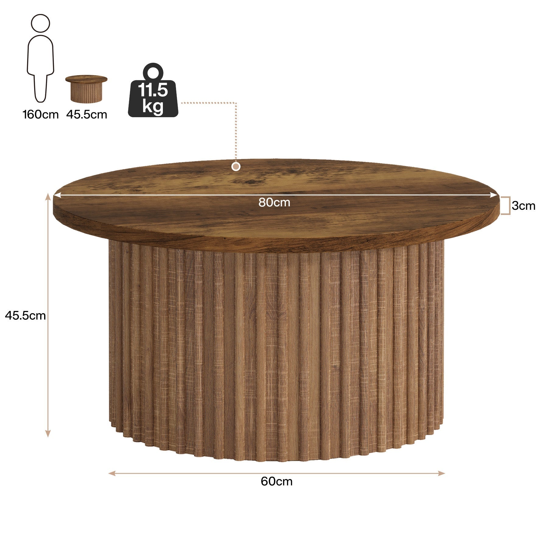 Table Basse Ronde – Bois et métal Ø80 cm