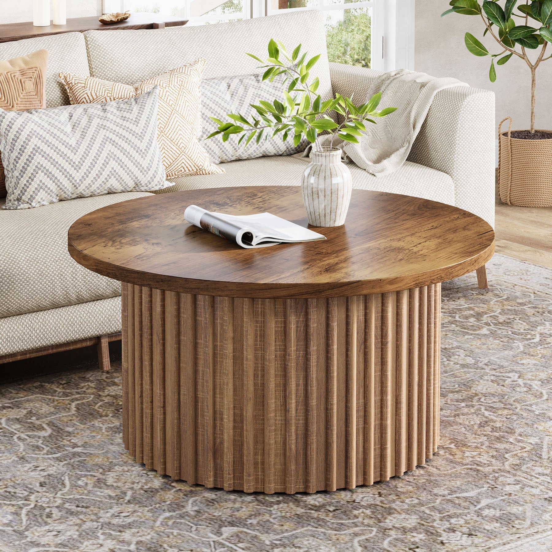 Table Basse Ronde – Bois et métal Ø80 cm