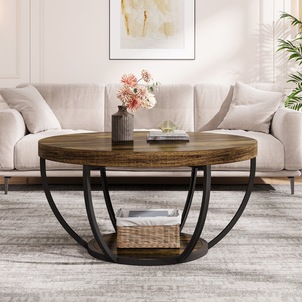 Table Basse Ronde – Bois et métal Ø80 cm