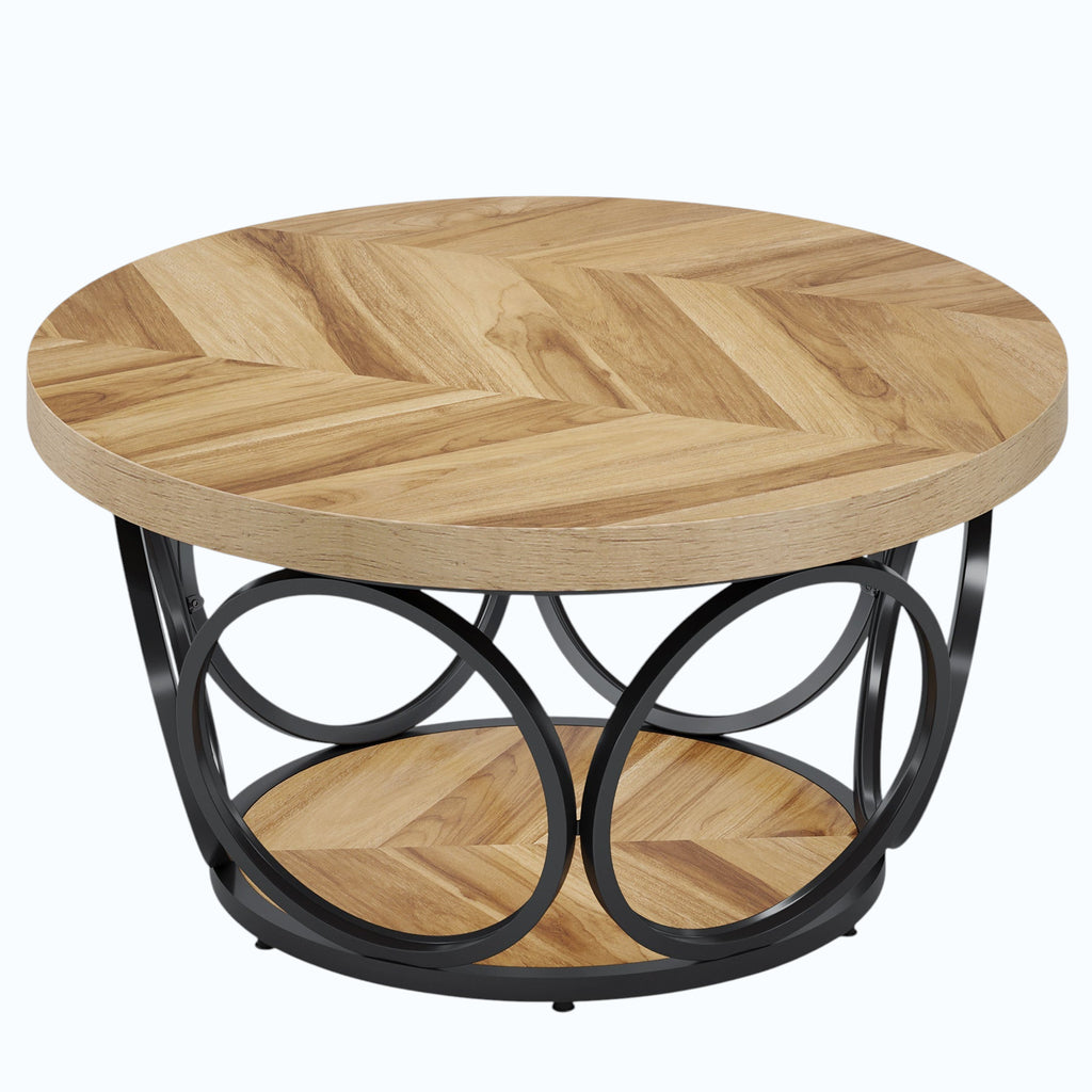 Table Basse Ronde – Bois et métal Ø80 cm