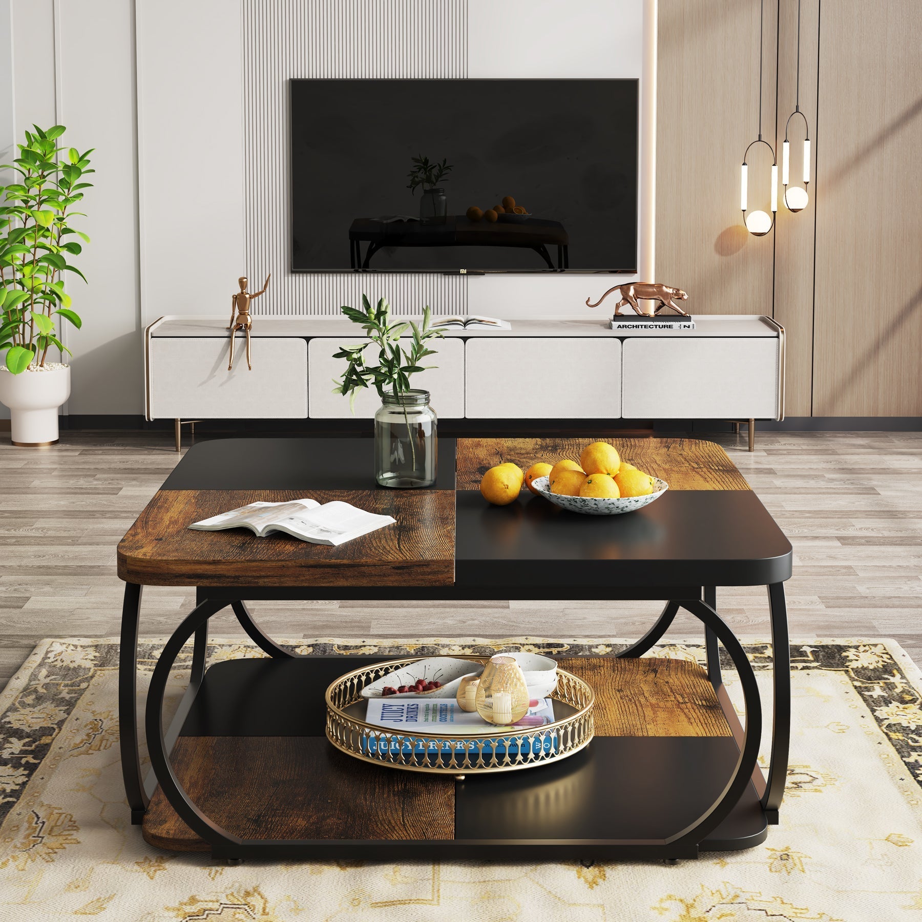 Table Basse Carre Solm – Bois et métal 100x100cm