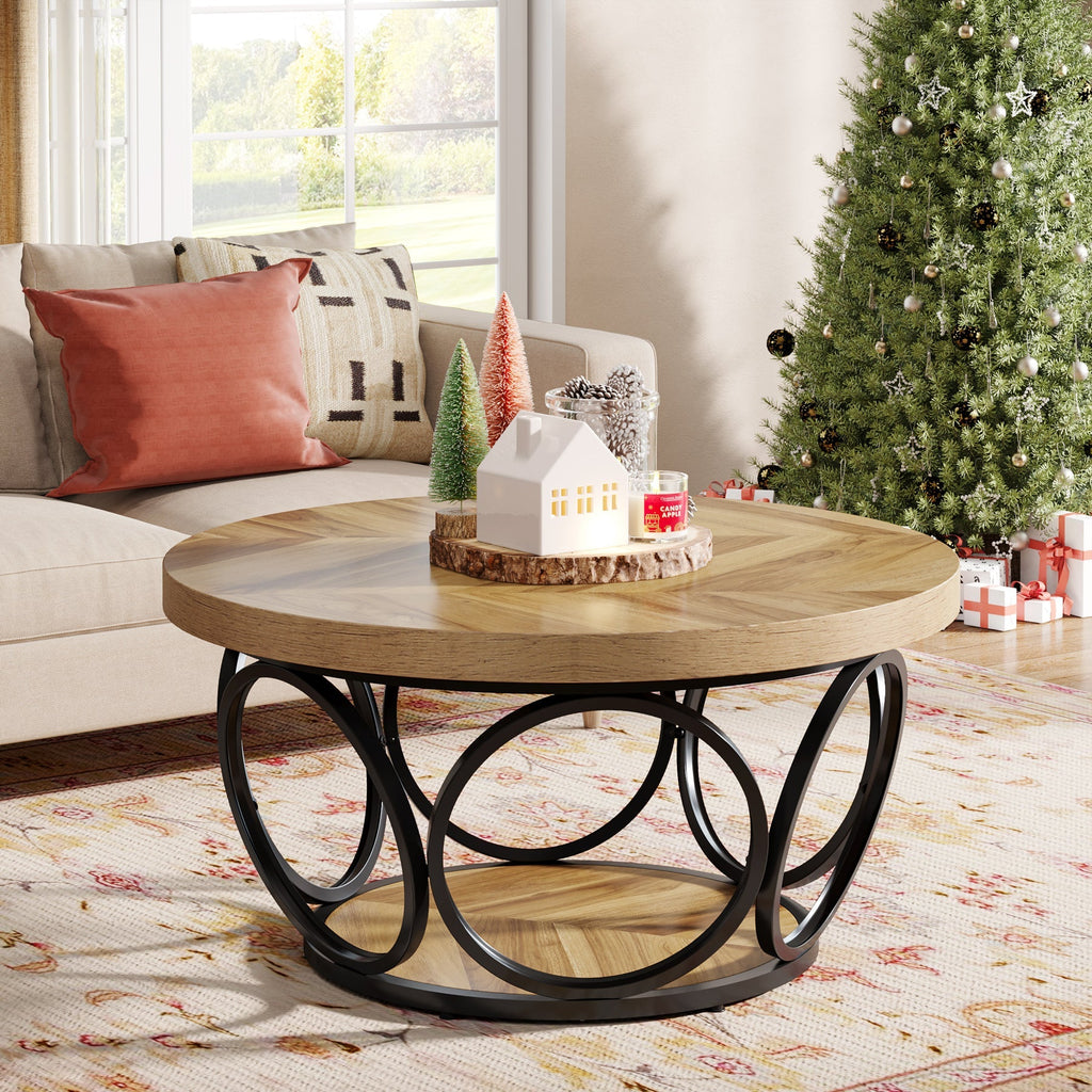 Table Basse Ronde – Bois et métal Ø80 cm