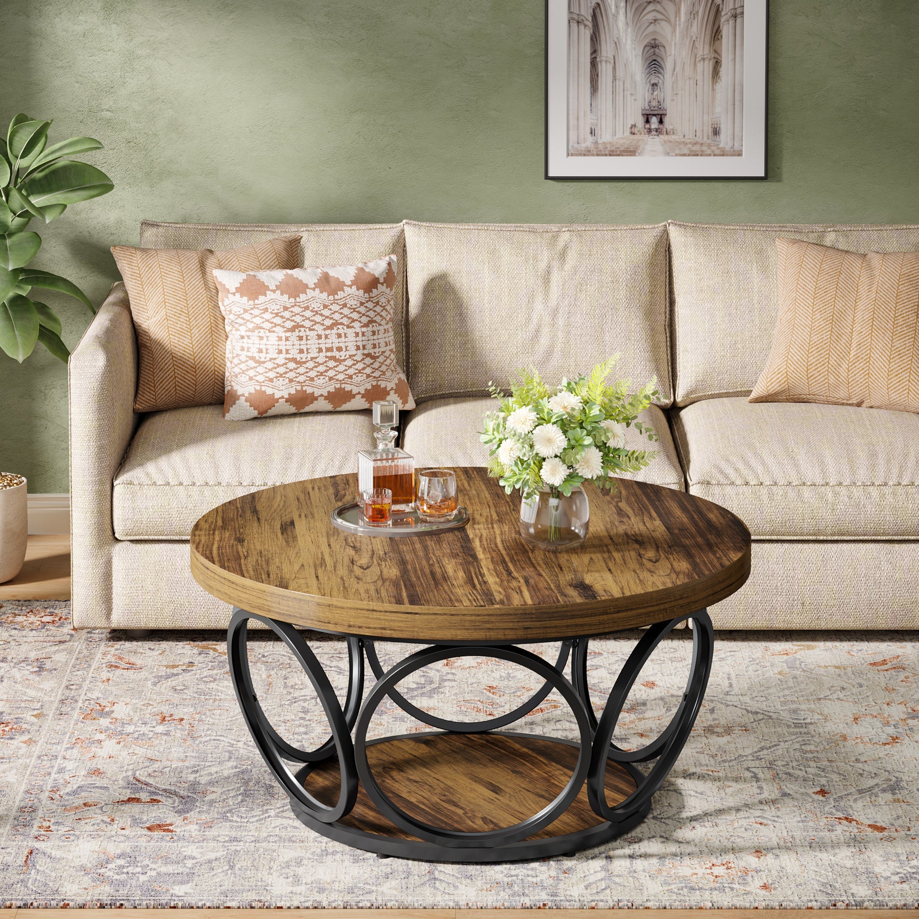 Table Basse Ronde – Bois et métal Ø80 cm