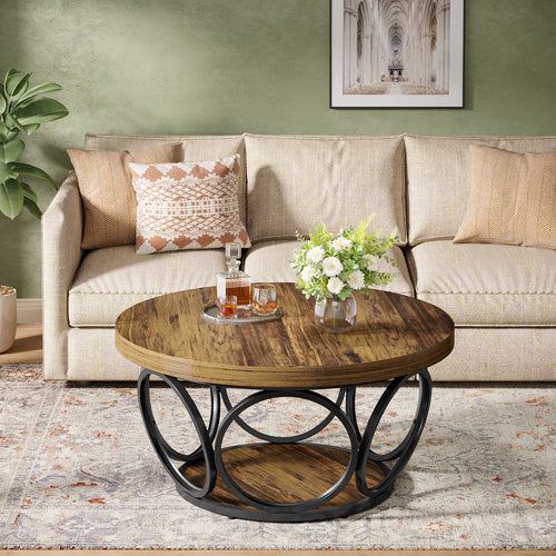 Table Basse Ronde – Bois et métal Ø80 cm