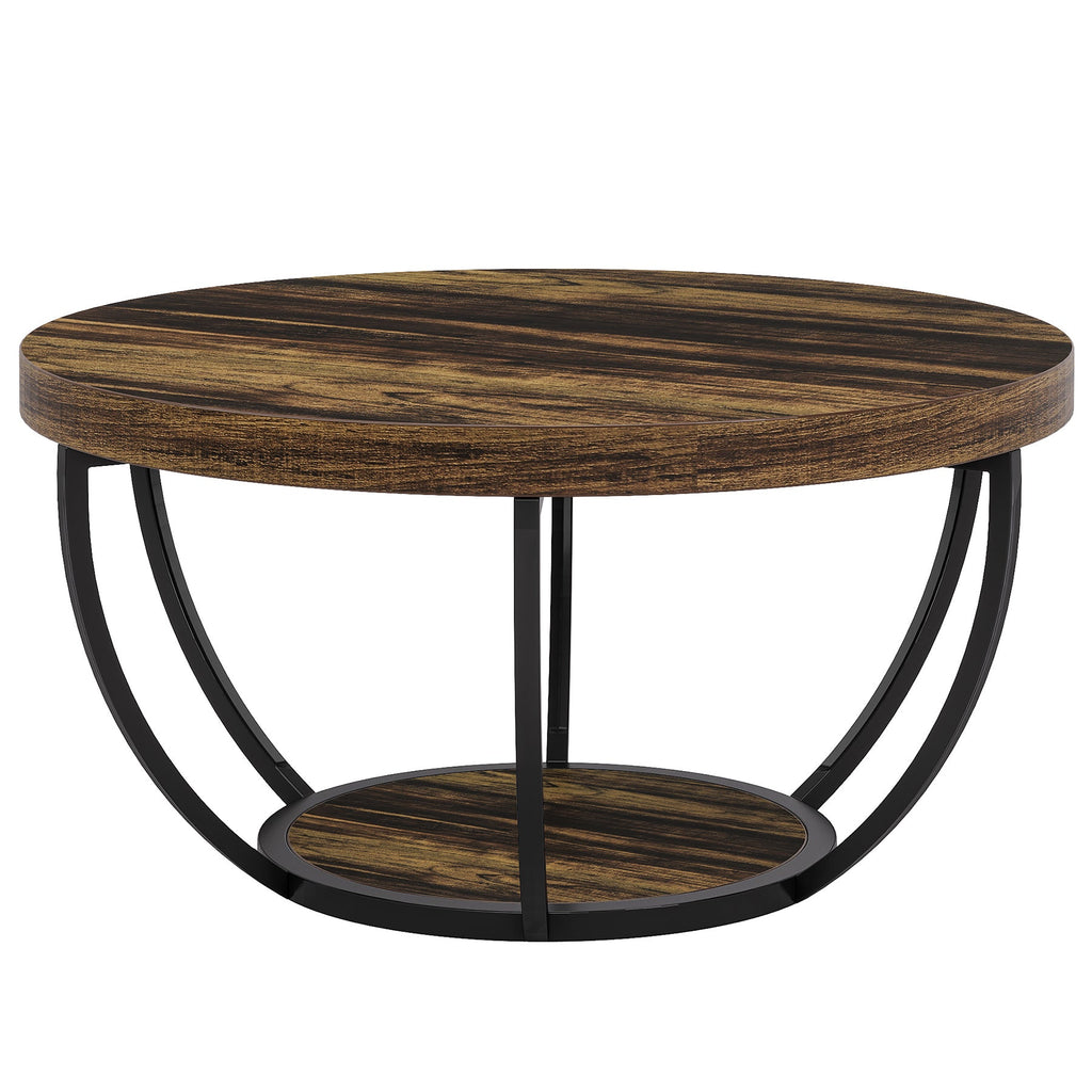 Table Basse Ronde – Bois et métal Ø80 cm
