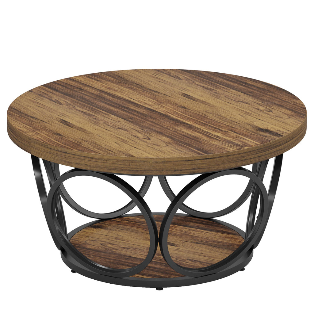 Table Basse Ronde – Bois et métal Ø80 cm