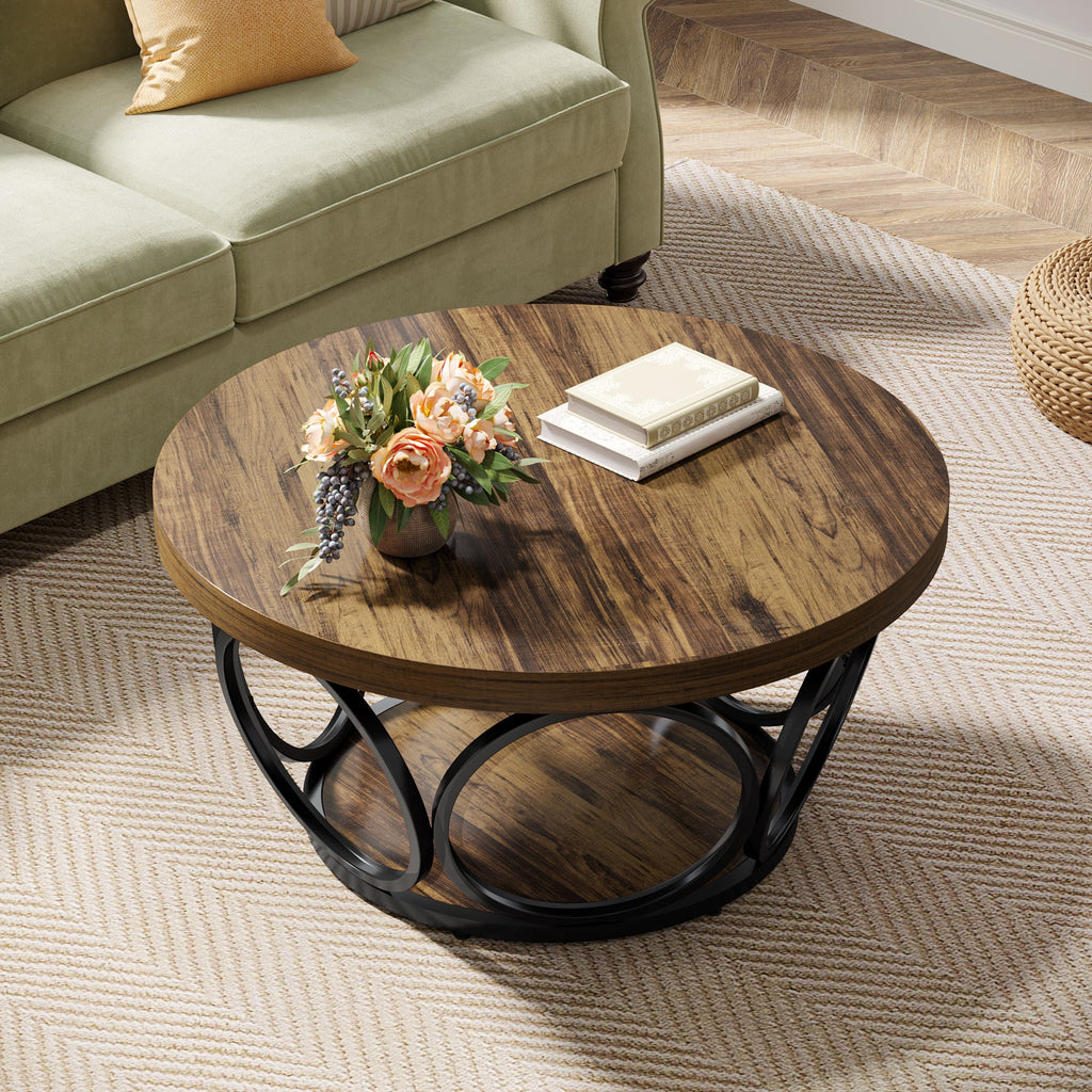 Table Basse Ronde – Bois et métal Ø80 cm