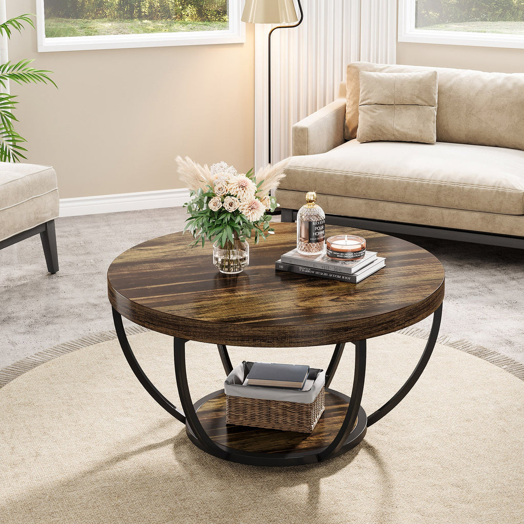 Table Basse Ronde – Bois et métal Ø80 cm