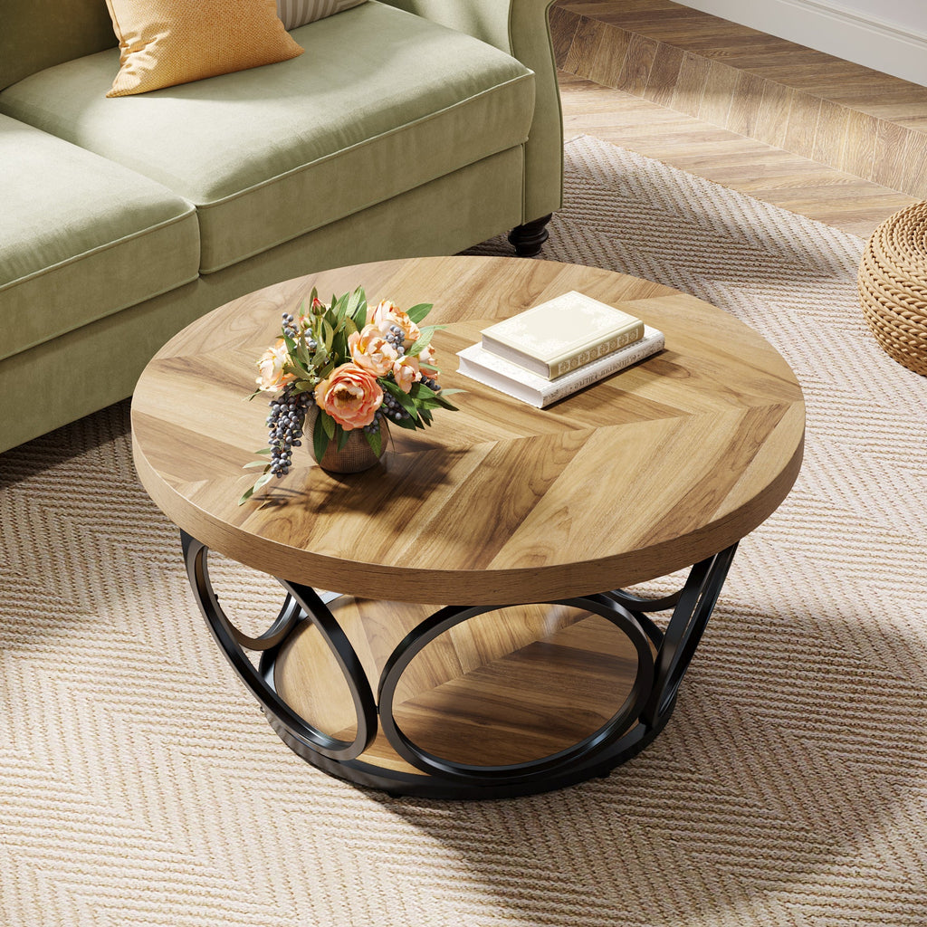 Table Basse Ronde – Bois et métal Ø80 cm