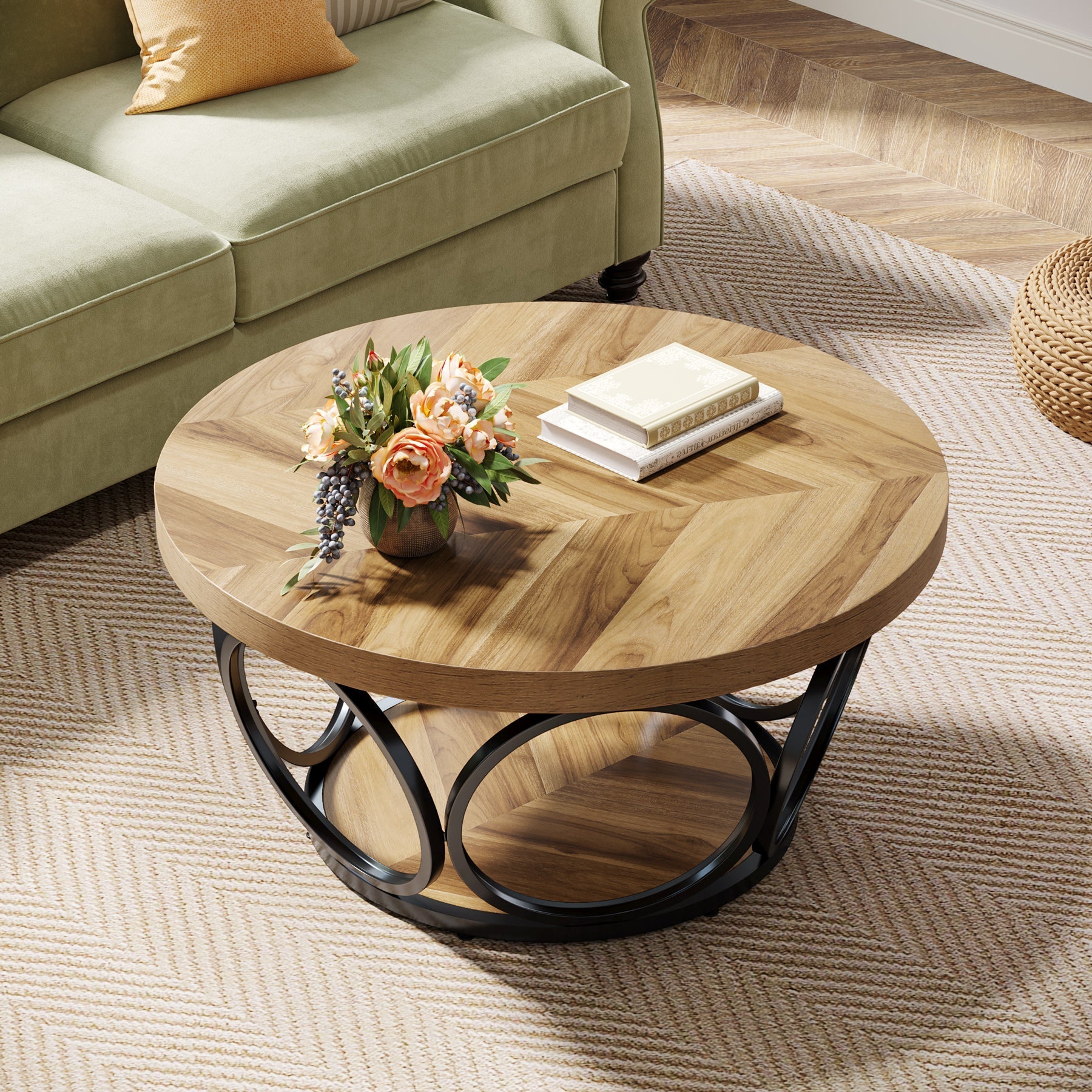 Table Basse Ronde – Bois et métal Ø80 cm