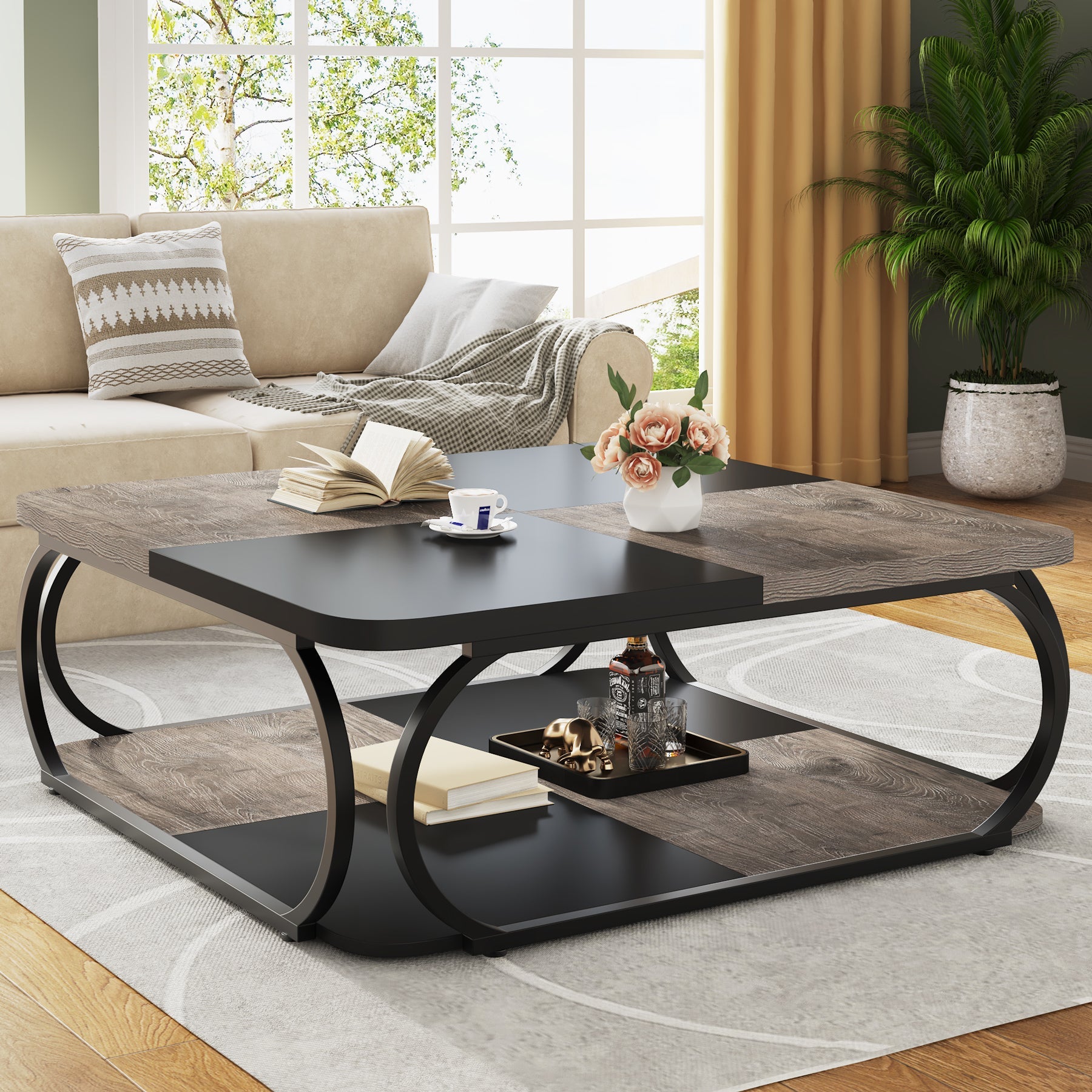 Table Basse Carre Solm – Bois et métal 100x100cm