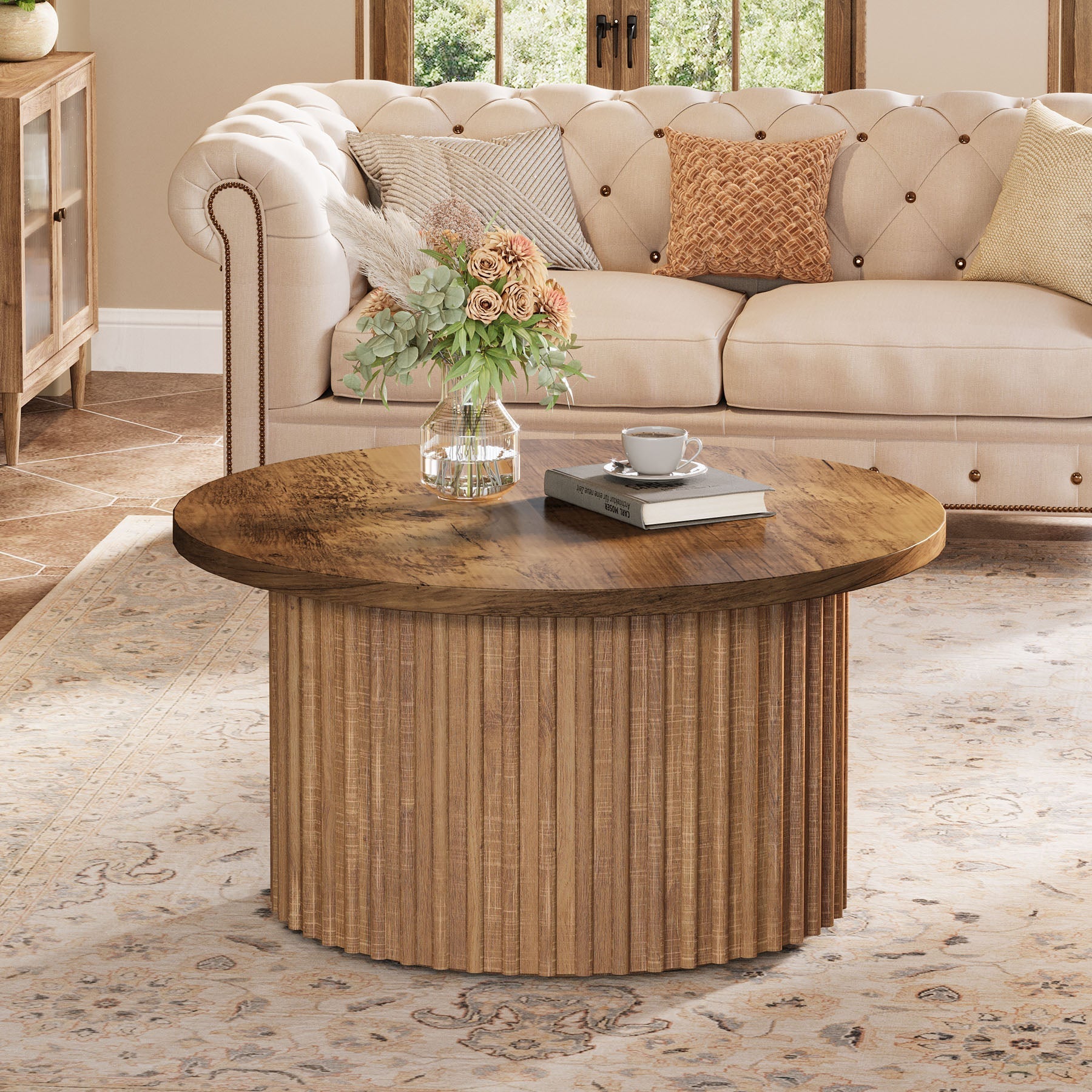 Table Basse Ronde – Bois et métal Ø80 cm