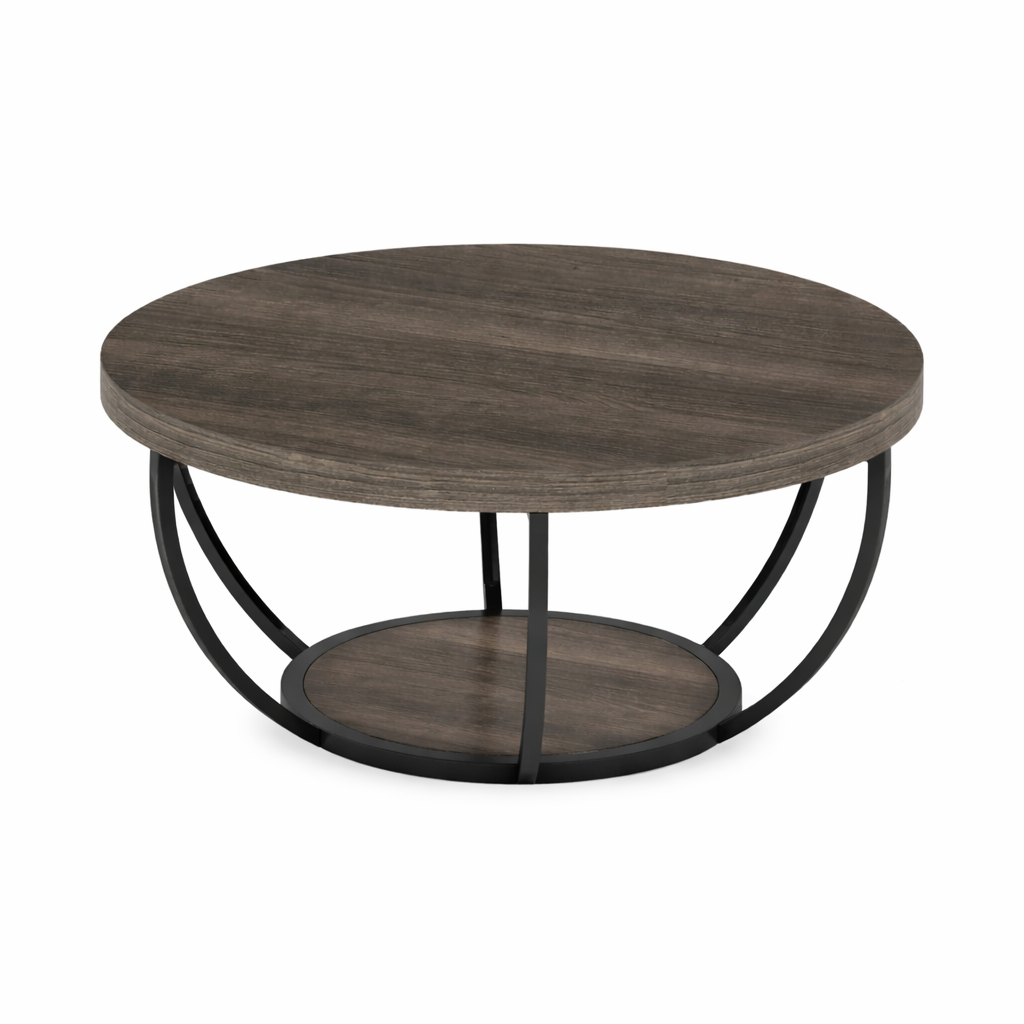 Table Basse Ronde – Bois et métal Ø80 cm