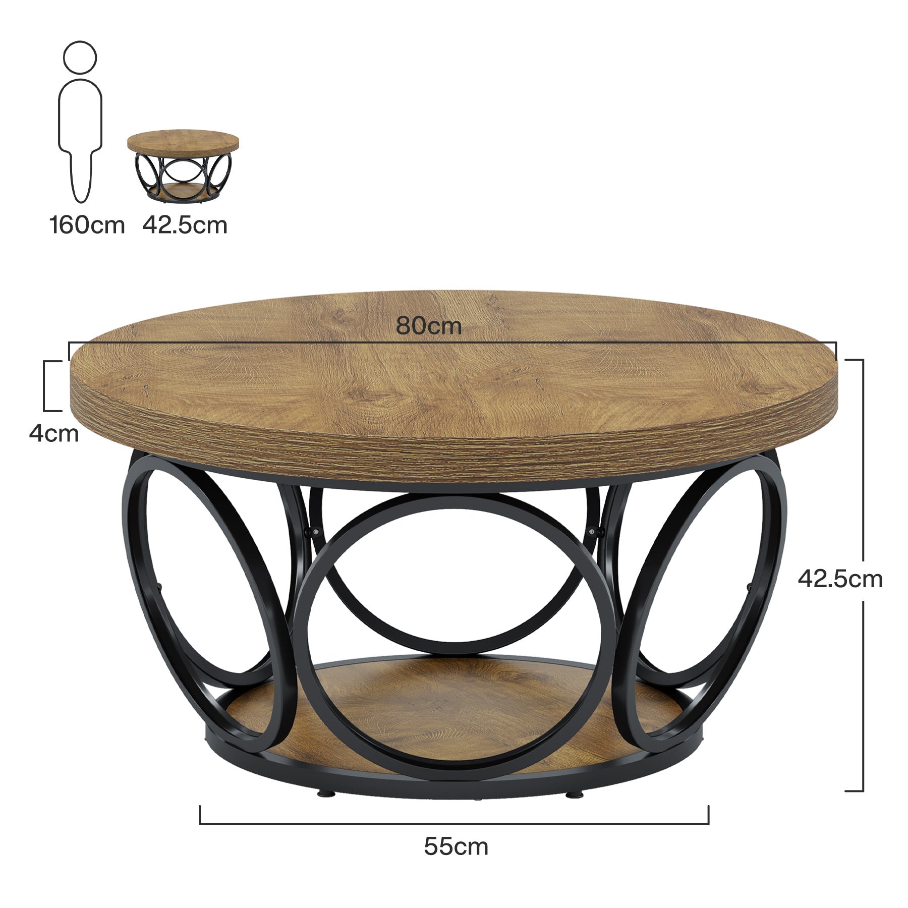 Table Basse Ronde – Bois et métal Ø80 cm
